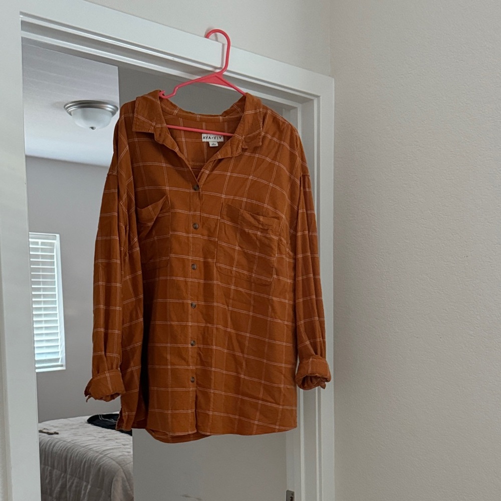 Plaid Button-Up Dress - Orange